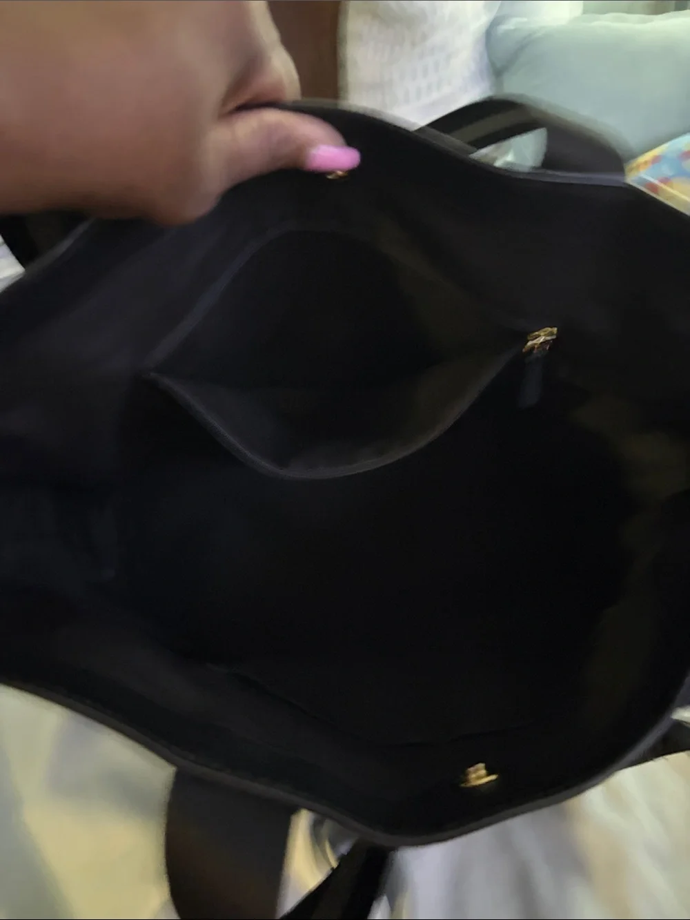 Coach Black Tote with Silver Trim and Snap Closure